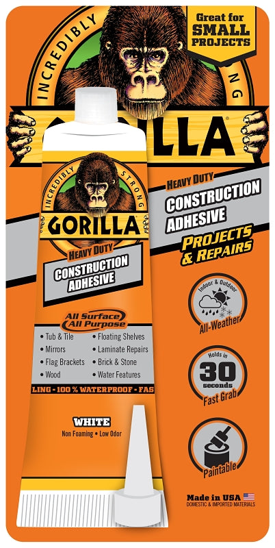 Gorilla 8120001 Construction Adhesive, White, 2.5 oz Tube