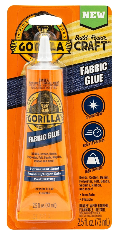 Gorilla 8025501 Fabric Glue, Crystal Clear, 2.5 oz Tube