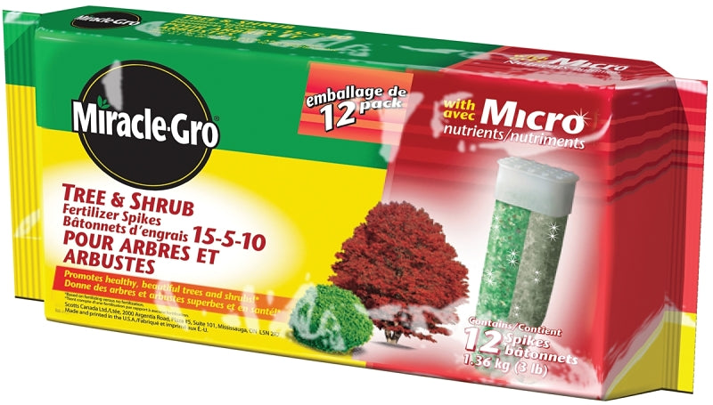 Miracle-Gro 1102731 Fertilizer, 1.36 kg Sleeve, Spike, 15-5-10 N-P-K Ratio