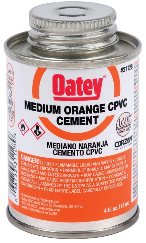 Oatey 31128 Solvent Cement, 4 oz Can, Liquid, Orange