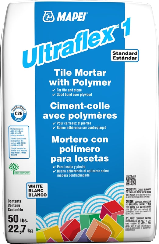 Mapei Ultraflex 1 Series 006004921 Tile Mortar, White, Powder, 50 lb, Bag