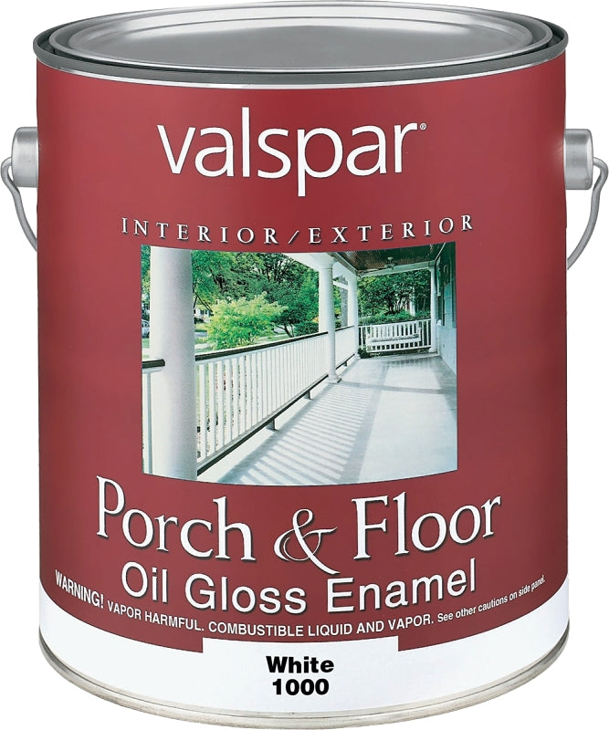 Valspar 027.0001000.007 Porch and Floor Enamel Paint, High-Gloss, White, 1 gal Can