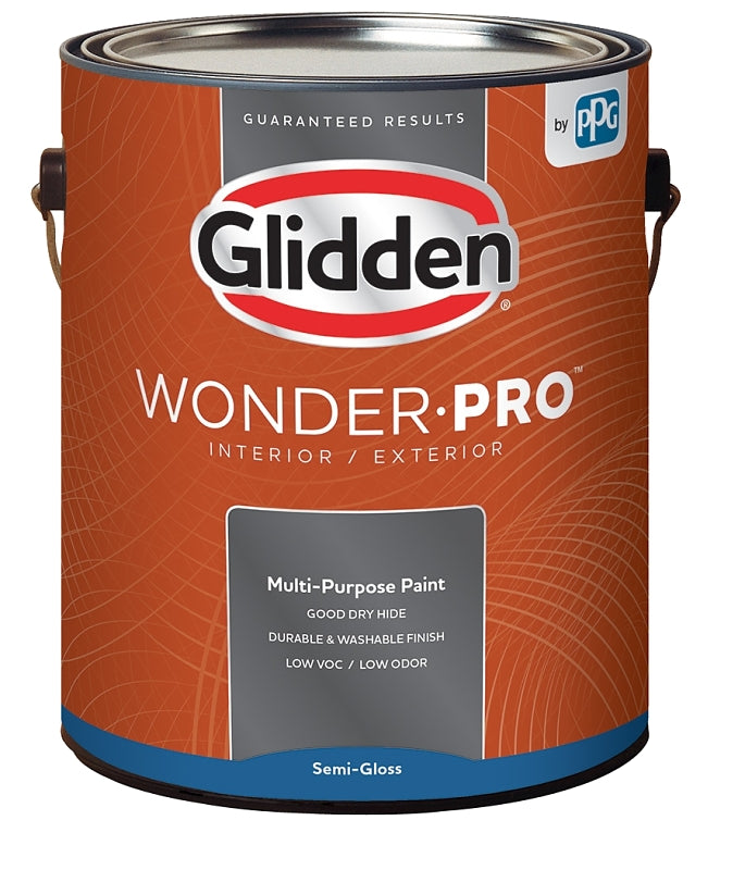 Glidden Wonder-Pro GLWP32WB/01 Interior/Exterior Paint, Semi-Gloss Sheen, Pastel Base/White, 1 gal