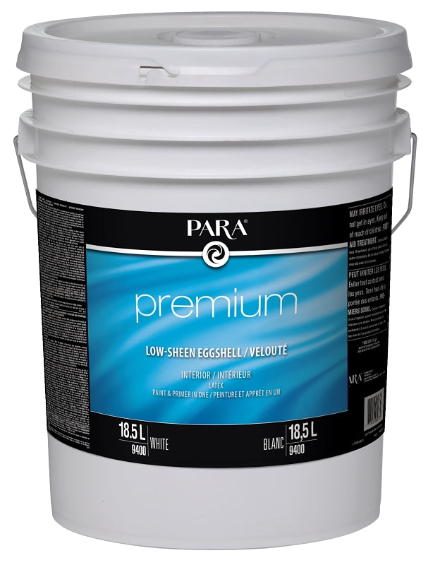 Para Premium Series 9400-20 Interior Paint, Solvent, Water, Eggshell, White, 5 gal, Pail, 420 to 480 sq-ft Coverage Area