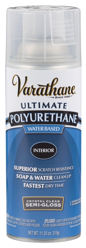 Rust-Oleum 200181 Polyurethane, Semi-Gloss, Liquid, Crystal Clear, 11.25 oz, Aerosol Can