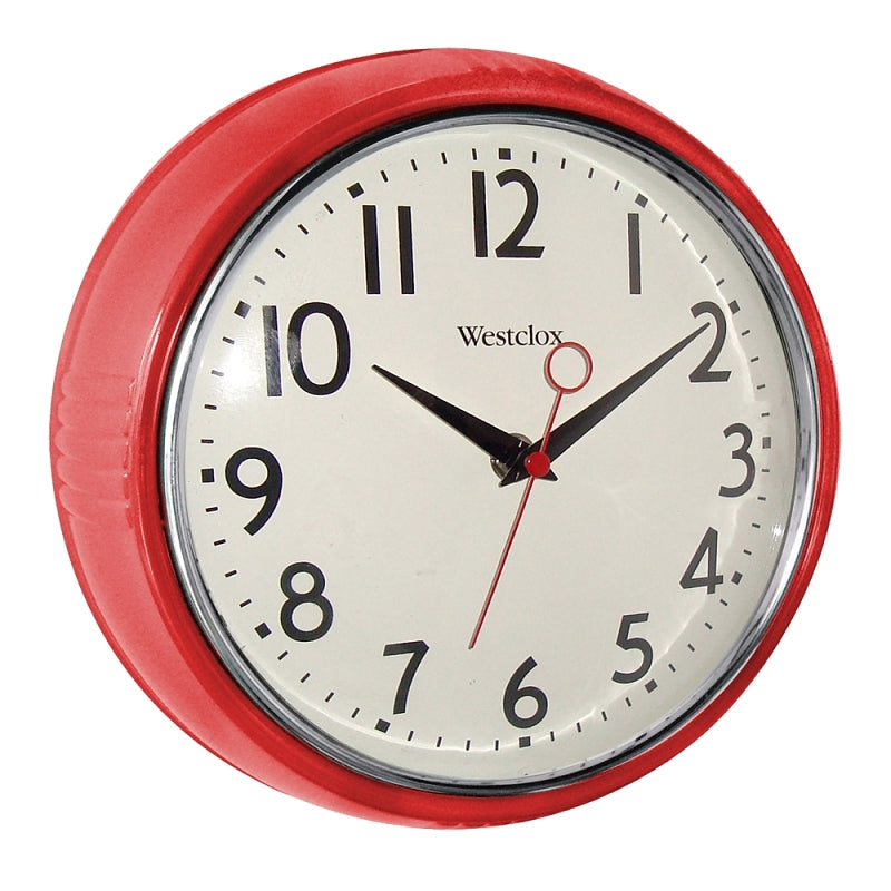 Westclox Classic 1950 Series 32042R Clock, Round, Red Frame, Plastic Clock Face, Analog