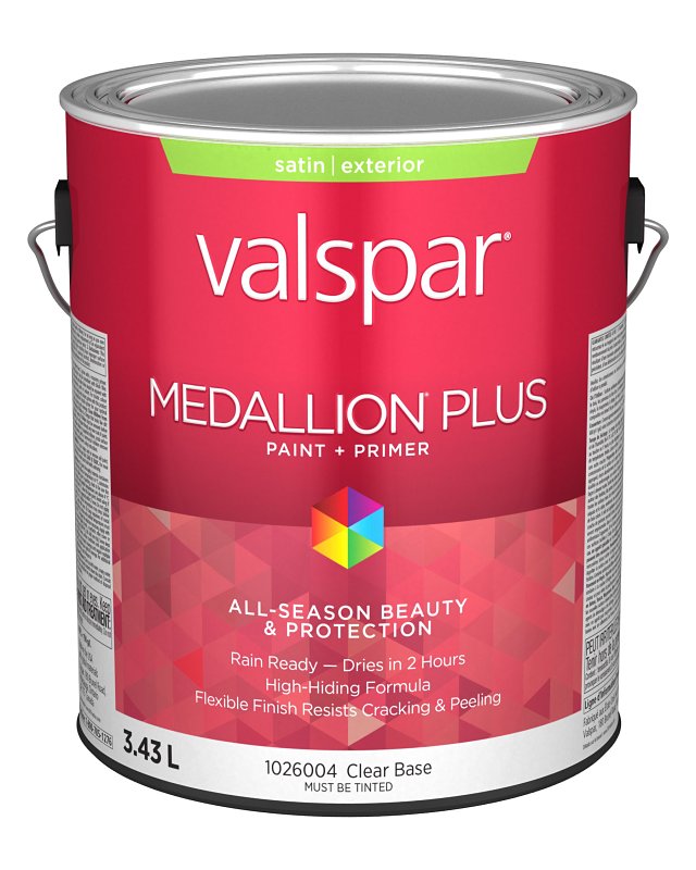 Medallion Plus 029.1026004.007 Exterior Paint and Primer, Acrylic, Satin, Clear, 1 gal, 400 sq-ft/gal Coverage Area