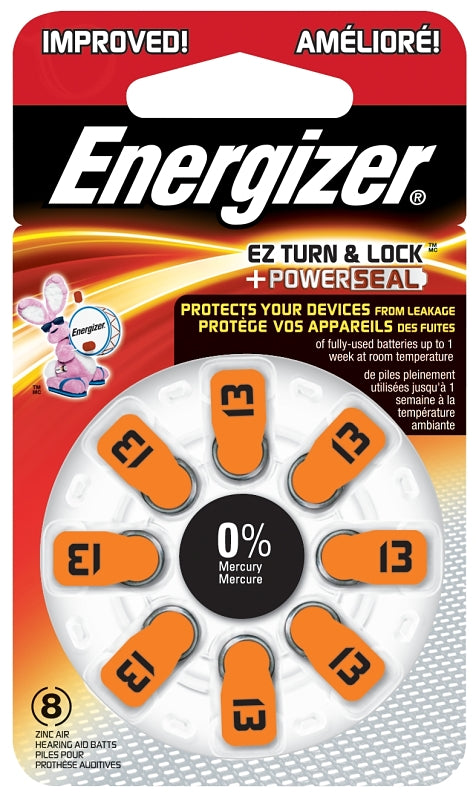 Energizer 13 AZ13DP-8 Hearing Aid Battery, 1.4 V Battery, 242 mAh, Zinc-Air