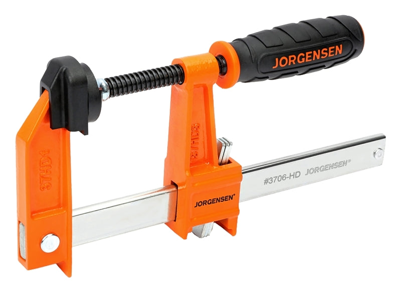 Jorgensen 3706-HD Heavy-Duty Bar Clamp, 1000 lb, 6 in Max Opening Size, 3 in D Throat, Steel Body