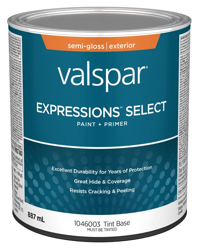 Expressions Select 029.1046003.005 Exterior Latex Paint and Primer, Acrylic, Semi-Gloss, Tint Base, 1 qt