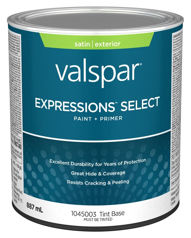 Expressions Select 029.1045003.005 Exterior Latex Paint and Primer, Acrylic, Satin, Tint Base, 1 qt