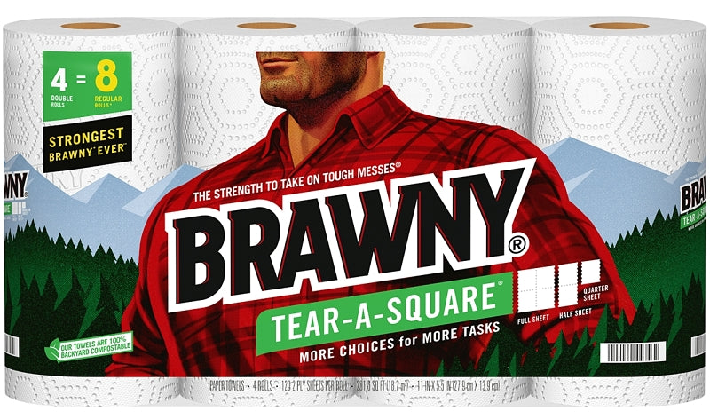 Brawny Tear-A-Square 44356 Paper Towel, 660 in L, 2-Ply