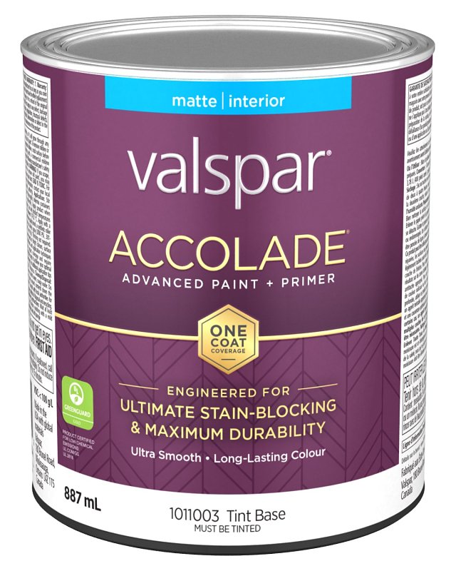 Accolade 029.1011003.005 Interior Paint and Primer, Acrylic, Matte, Tint Base, 1 qt, 37 sq-m Coverage Area