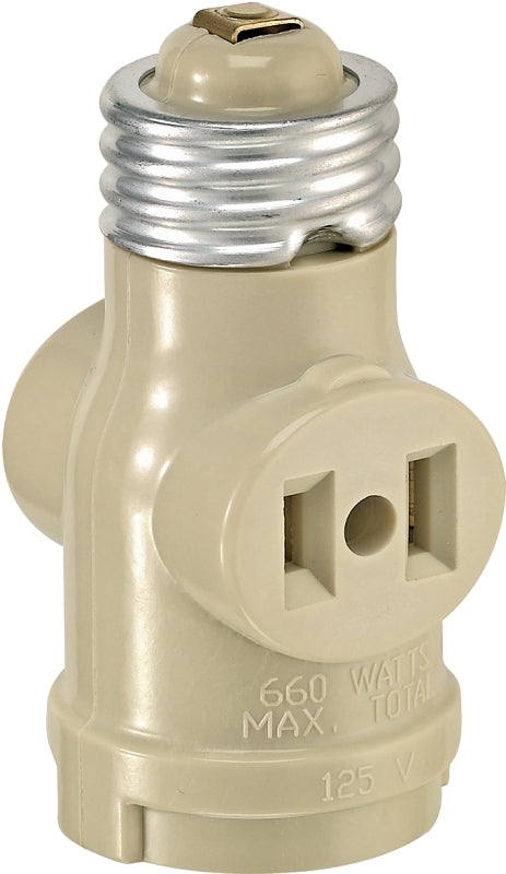 Leviton 004-01403-00I Adapter, 660 W, 2-Outlet, Bakelite, Ivory