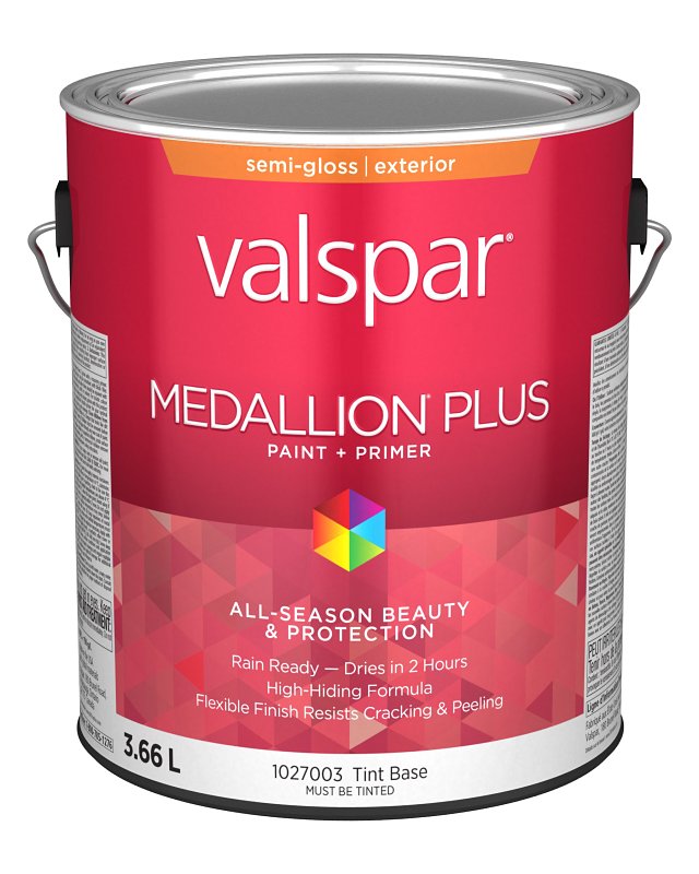 Medallion Plus 029.1027003.007 Exterior Paint and Primer, Acrylic, Semi-Gloss, Tint Base, 1 gal