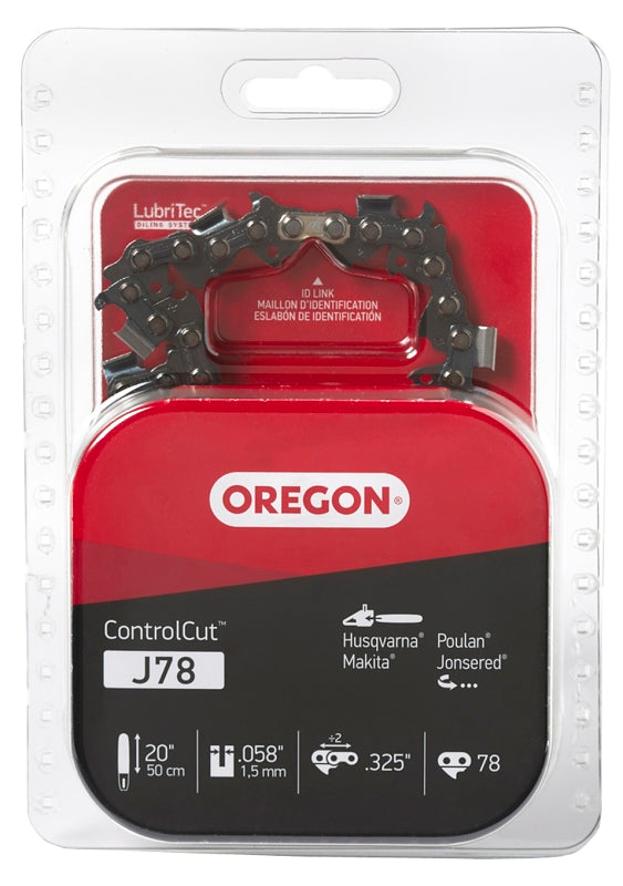 Oregon ControlCut J78 Chainsaw Chain, 21BPX Chain, 20 in L Bar, 0.058 in Gauge, 0.325 in TPI/Pitch, 78-Link