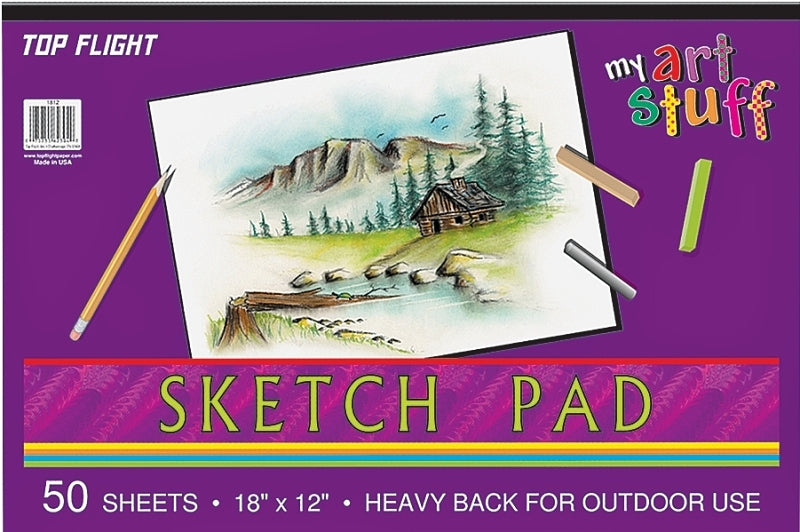 Top Flight 4807304 Sketch Pad, Drawing Sheet, 18 in L x 12 in W Sheet, 50-Sheet