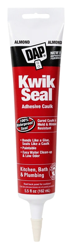 DAP 18013 Adhesive Caulk, Almond, 36 hr Curing, -20 to 150 deg F, 5.5 oz Tube