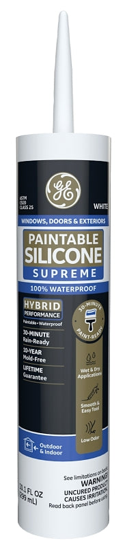 GE Supreme M90015C Window and Door Sealant, White, 65 deg F, 299 mL