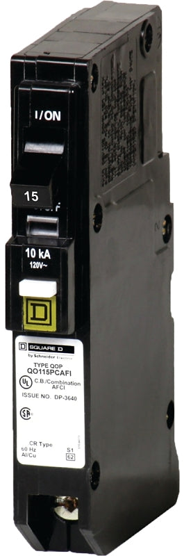 Square D QO115PCAFIC Circuit Breaker, CAFCI, Mini, 15 A, 1 -Pole, 120 V, Plug Mounting