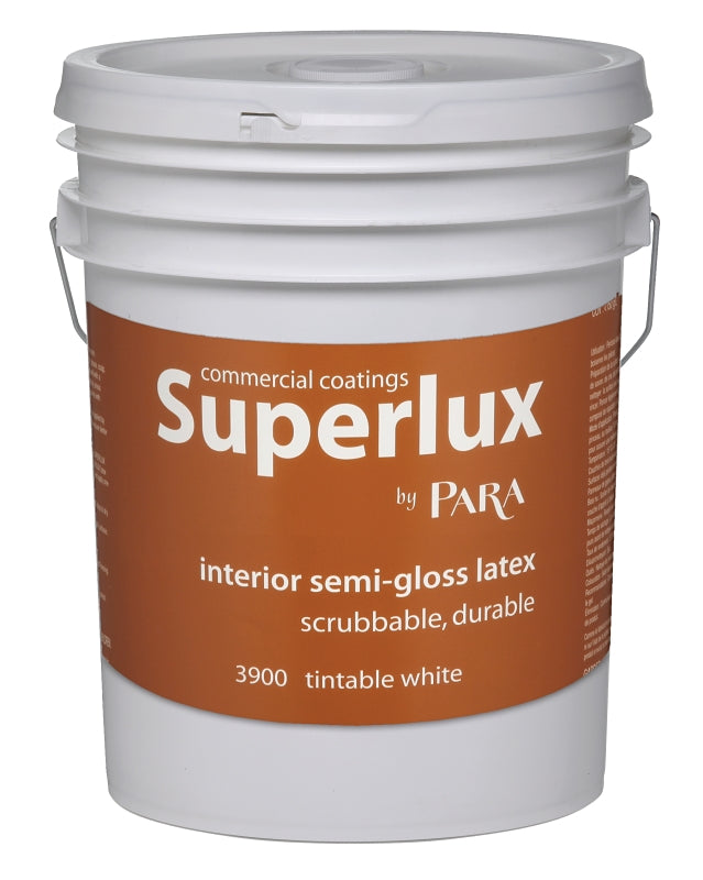 Para Superlux Series 3900-20 Interior Paint, Solvent, Water, Semi-Gloss, White Tint, 5 gal, Pail