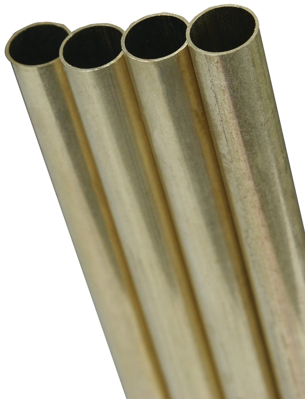 K & S 8144 Decorative Metal Tube, Round, 12 in L, 21/32 in Dia, 0.014 in Wall, Brass