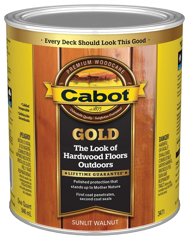 Cabot 3470 Series 140.0003471.005 Exterior Stain, Gold Satin, Sunlit Walnut, Liquid, 1 qt, Can