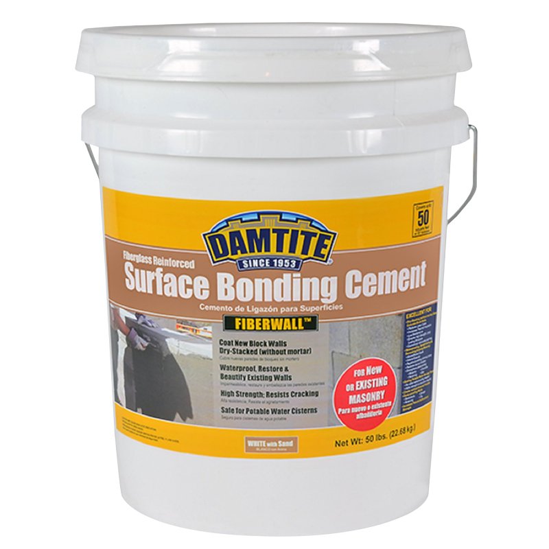 Damtite FiberWall 04851 Surface Bonding Cement, White, Powder, 50 lb Pail