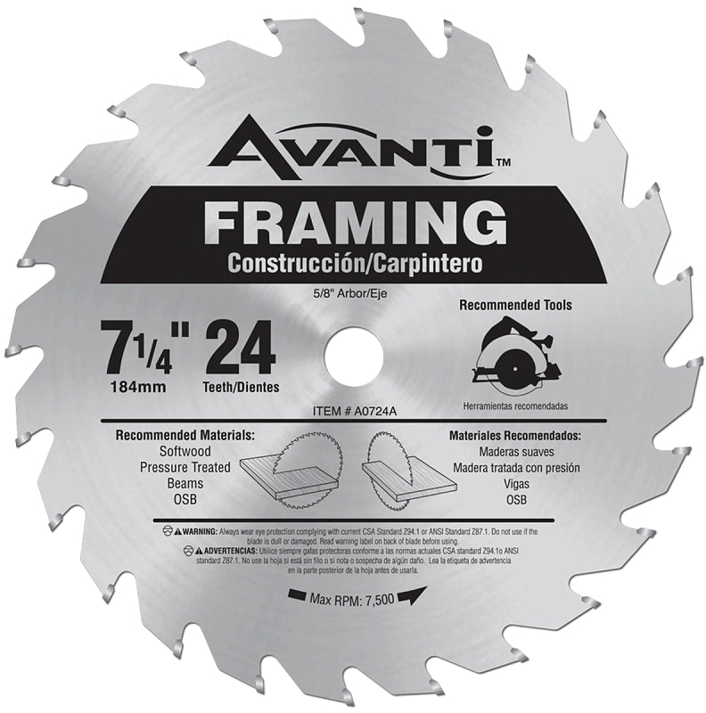 Diablo A0724A Circular Saw Blade, 7-1/4 in Dia, 5/8 in Arbor, 24-Teeth, Carbide Cutting Edge