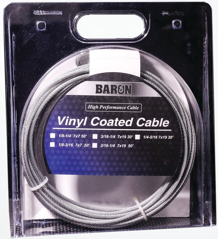 BARON 50255/50225 Aircraft Cable, 3/16 to 1/4 in Dia, 30 ft L, 740 lb Working Load, Galvanized Steel