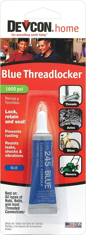 Devcon 24345 Threadlocker, Liquid, Mild, Blue, 0.2 oz Bottle