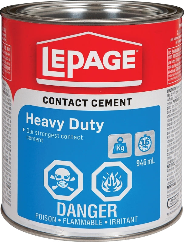 LePage 1504619 Heavy-Duty Contact Cement, Liquid, Solvent, Tan/Yellow, 946 mL Can