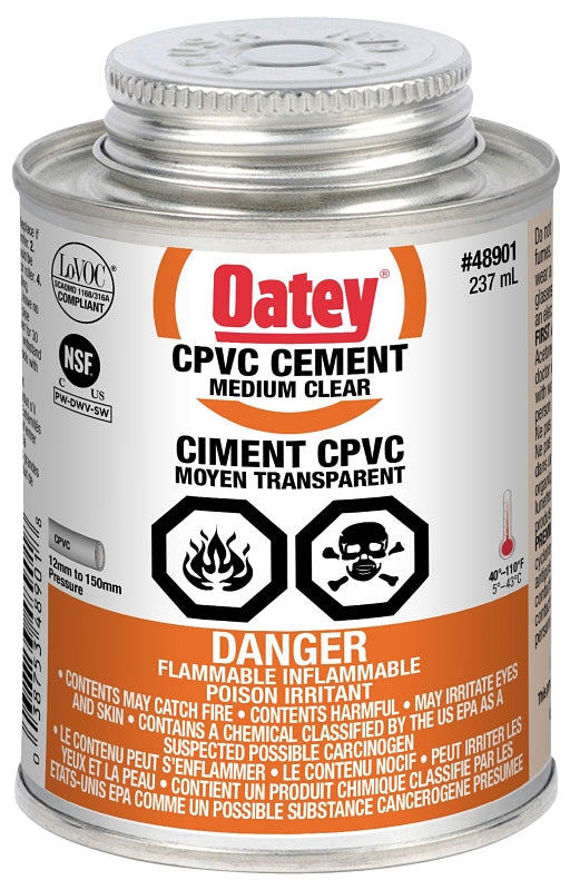 Oatey 48901/31516 Pipe Cement, 236 mL, Liquid, Clear