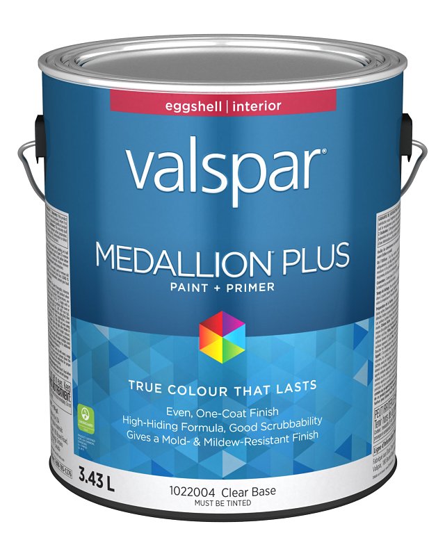 Medallion Plus 029.1022004.007 Interior Paint and Primer, Acrylic, Eggshell, Clear, 1 gal, 37 sq-m Coverage Area