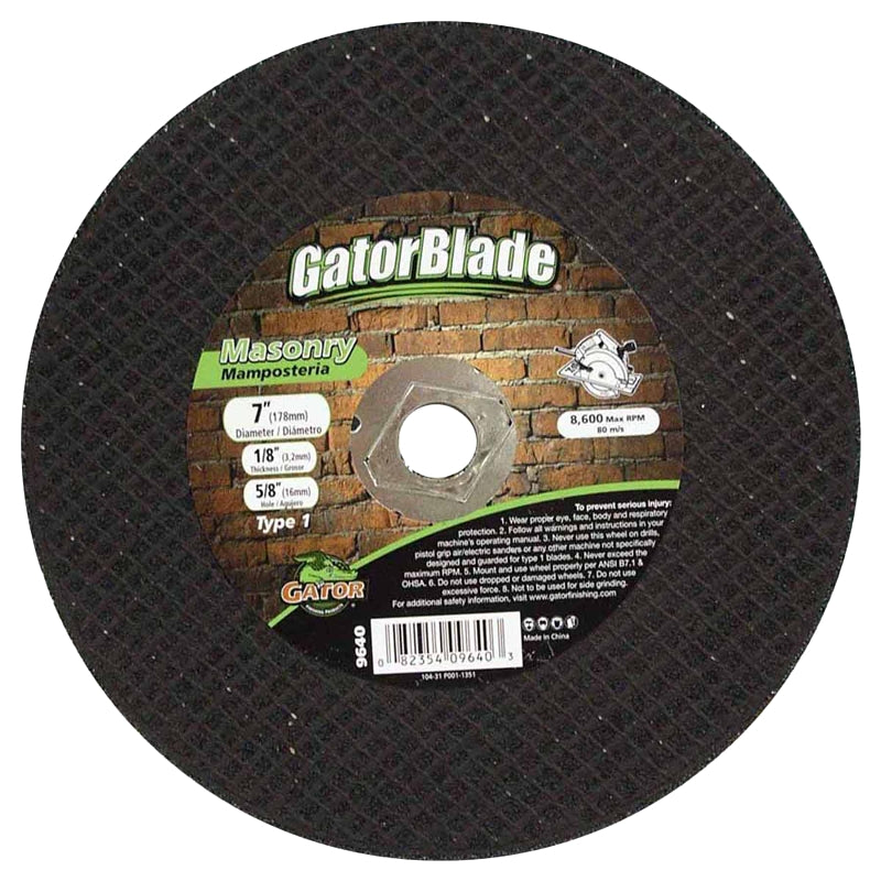 Gator 9640 Cut-Off Wheel, 7 in Dia, 1/8 in Thick, 5/8 in Arbor