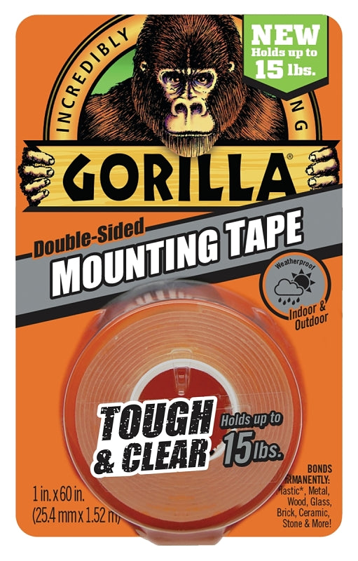 Gorilla Tough & Clear 6065101 Mounting Tape, 60 in L, 1 in W, Clear