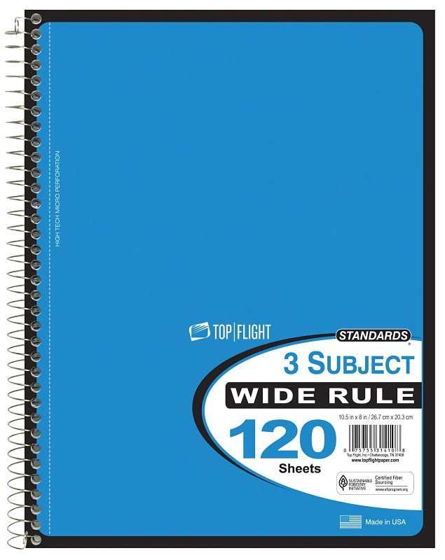 Top Flight WB120DPF Series 4511880 Wide Rule Notebook, Micro-Perforated Sheet, 120-Sheet, Wirebound Binding