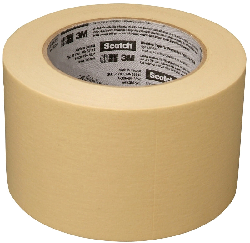 Scotch 2020-3A-BK Masking Tape, 60 yd L, 3 in W, Crepe Paper Backing, Beige