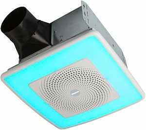 NuTone ChromaComfort SPK110RGBL Exhaust Fan With Speaker, 0.4 A, 120 V, 110 cfm Air, 1.5 sones, LED Lamp, White