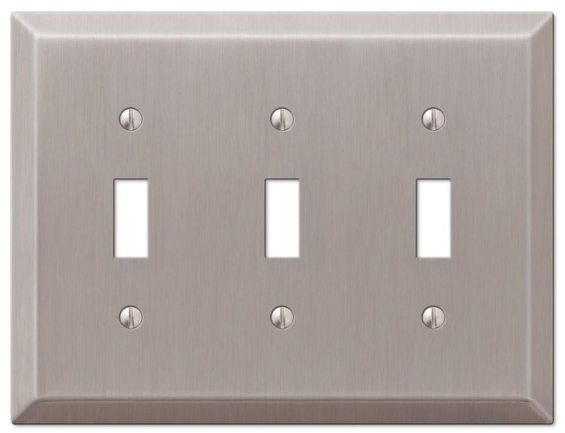 Amerelle Century 163TTTBN Wallplate, 4-15/16 in L, 6-1/2 in W, 3 -Gang, Steel, Brushed Nickel