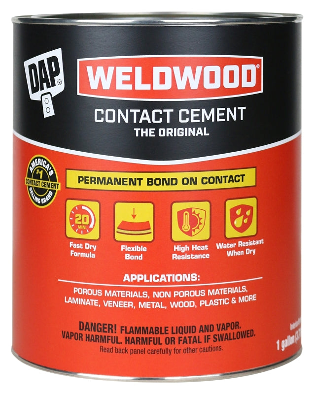 Weldwood 00273 Contact Cement, Liquid, Strong Solvent, Tan, 1 gal, Can