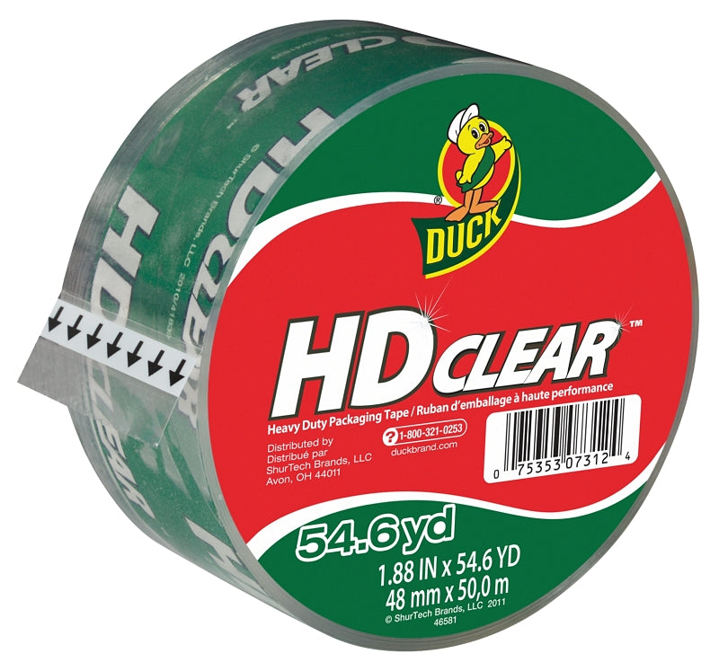 Duck HD Clear 297438 Packaging Tape, 54.6 yd L, 1.88 in W, Clear