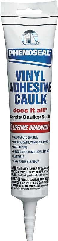 DAP PHENOSEAL 01101 Vinyl Adhesive Caulk, Translucent, 48 hr Curing, 40 to 100 deg F, 5.5 oz Squeeze Tube