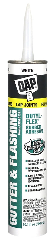 DAP Butyl-Flex 18184 Gutter and Flashing Sealant, White, Paste, 10.1 fl-oz Cartridge