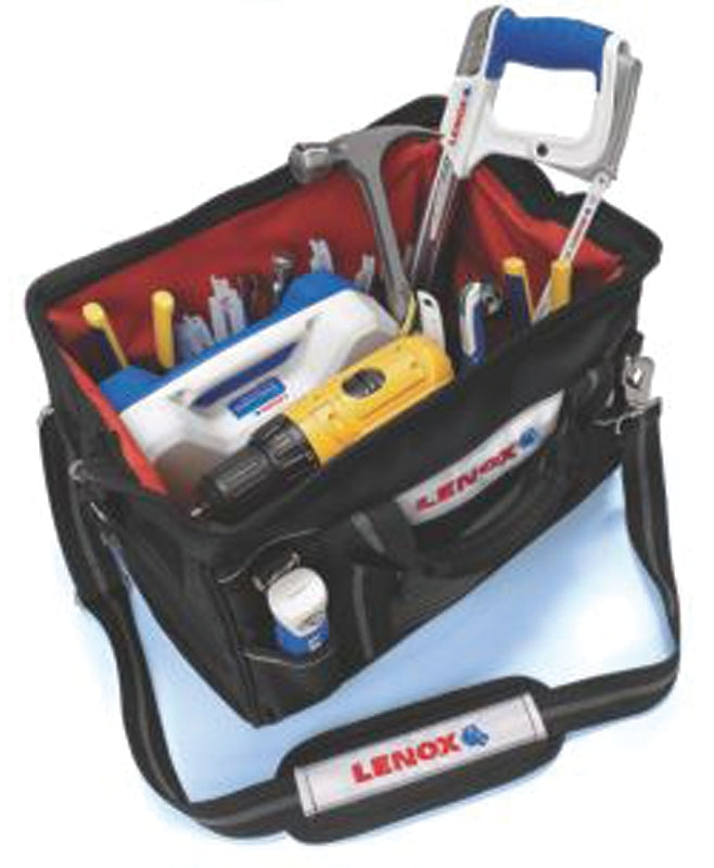 Lenox 1787426 Contractor's Tool Bag, 16 in W, 12 in D, 10 in H, 14-Pocket, Canvas, Black