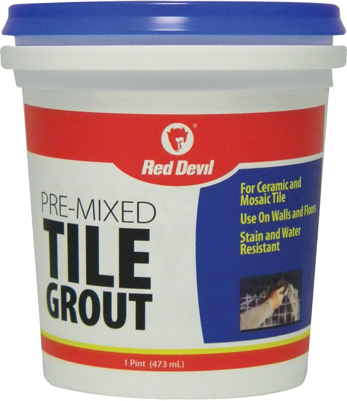 Red Devil 0428 Tile Grout, Paste, Ammonia, Mild Acrylic, White, 1 pt Tub