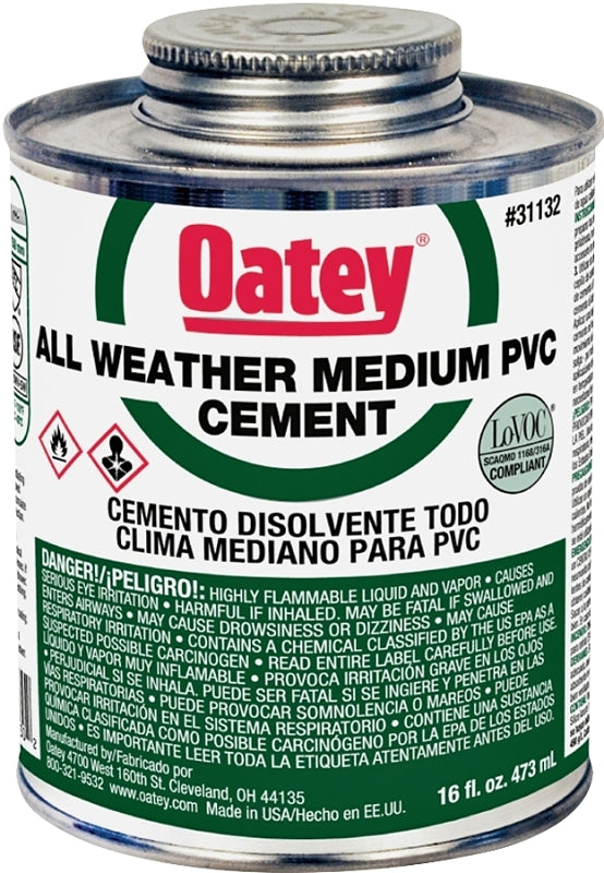 Oatey 31132 Solvent Cement, 16 oz Can, Liquid, Gray