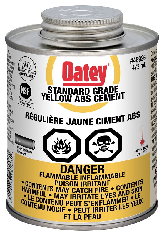 Oatey 31542 Pipe Cement, Liquid, Yellow, 473 mL