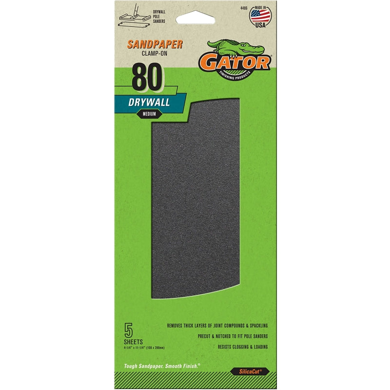 Gator 4486 Sandpaper, 11-1/4 in L, 4-1/4 in W, 80 Grit, Medium, Silicone Carbide Abrasive