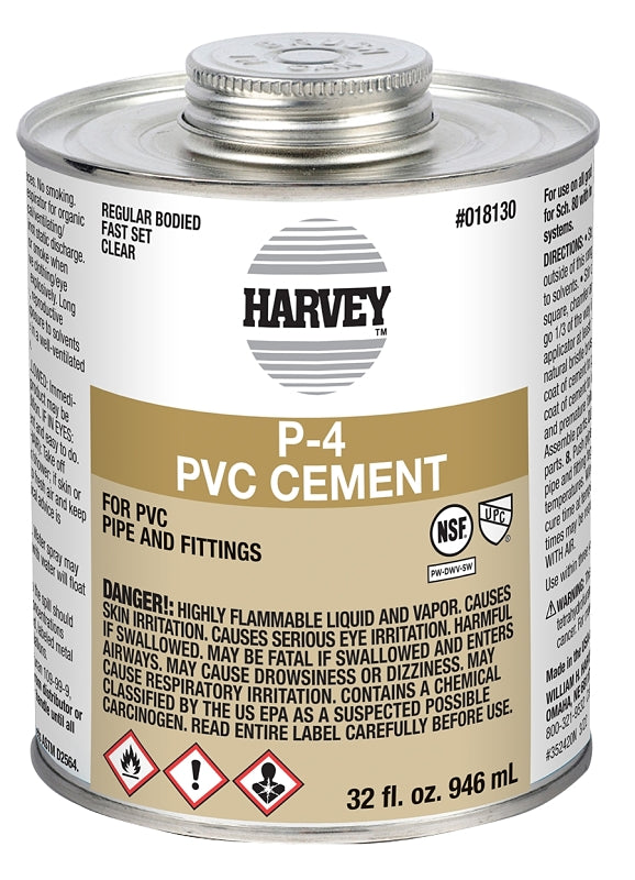 Harvey 018130-12 Solvent Cement, 32 oz Can, Liquid, Clear